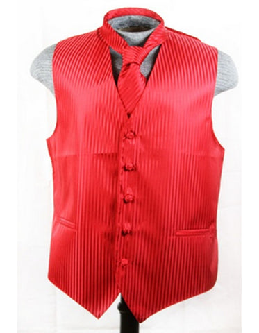 Red Tonal Stripe Vest Set
