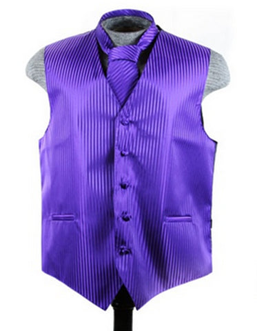 Purple Tonal Stripe Vest Set