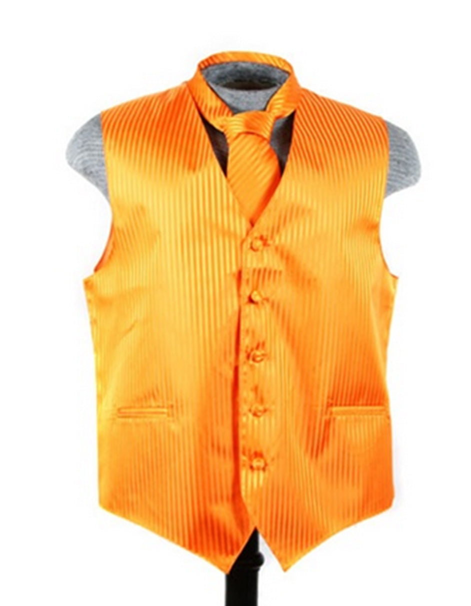 Orange Tonal Stripe Vest Set