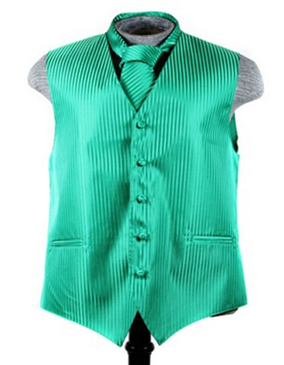 Apple Green Tonal Stripe Vest Set