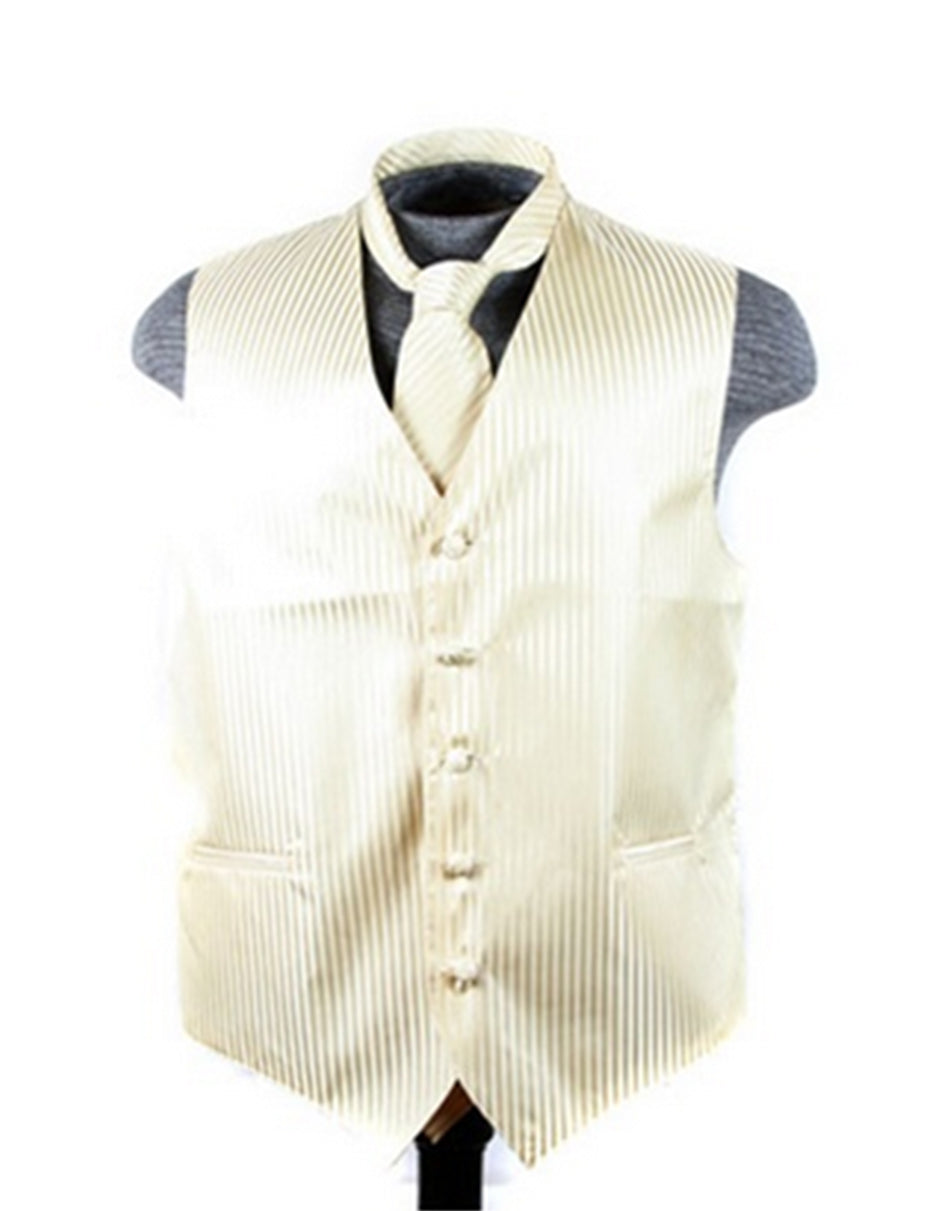 Ivory Tonal Stripe Vest Set