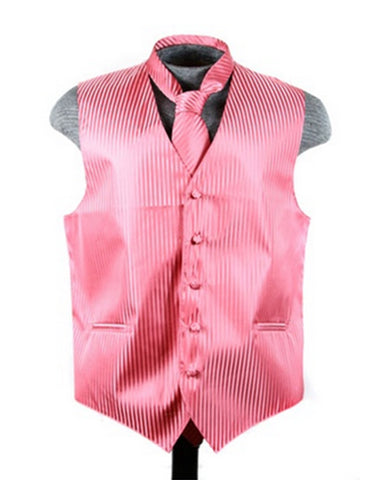 Pink Tonal Stripe Vest Set