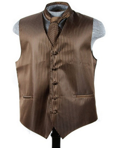 Brown Tonal Stripe Vest Set