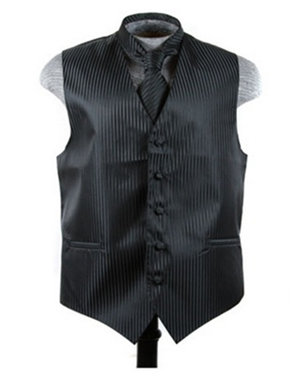 Black Tonal Stripe Vest Set