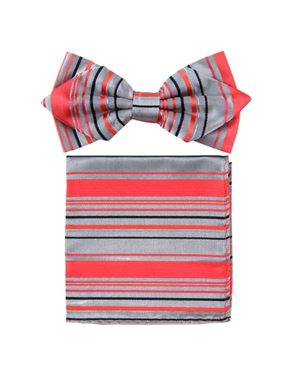Red & Grey Stripe Bow Tie Set
