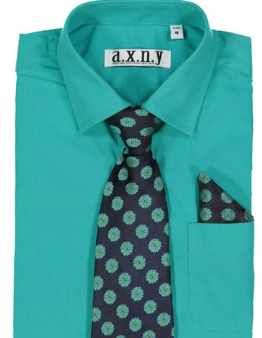 Boys Dress Shirt with Matching Tie and Hanky in  Aqua