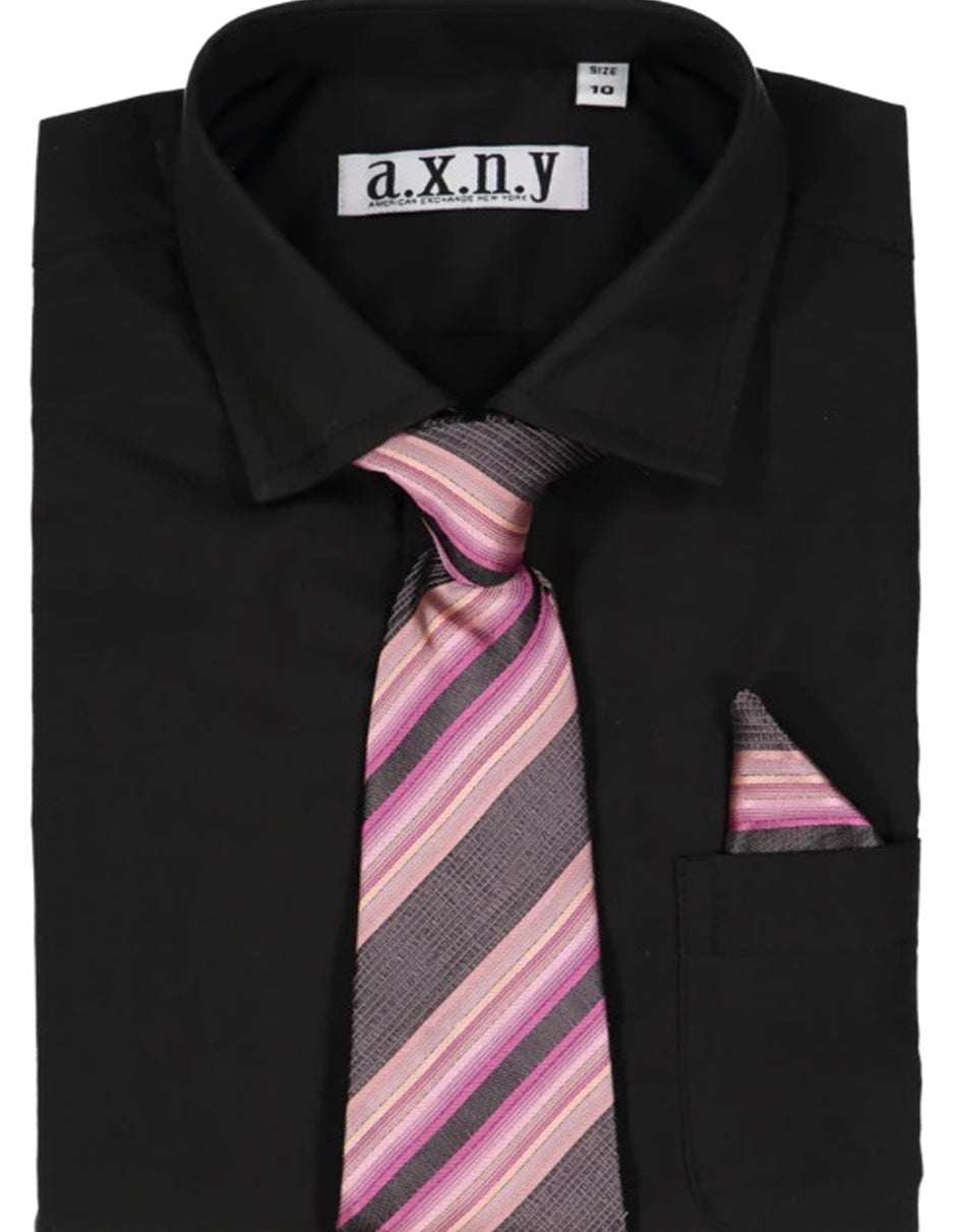 Boys Dress Shirt with Matching Tie and Hanky in  Black