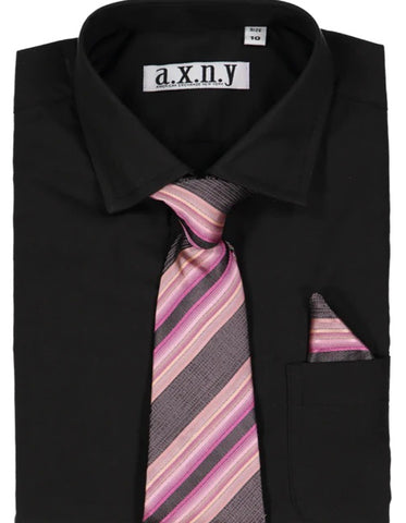 Boys Dress Shirt with Matching Tie and Hanky in  Black