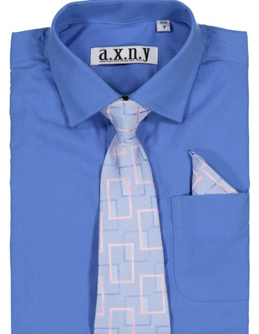 Boys Dress Shirt with Matching Tie and Hanky in  Dark Blue