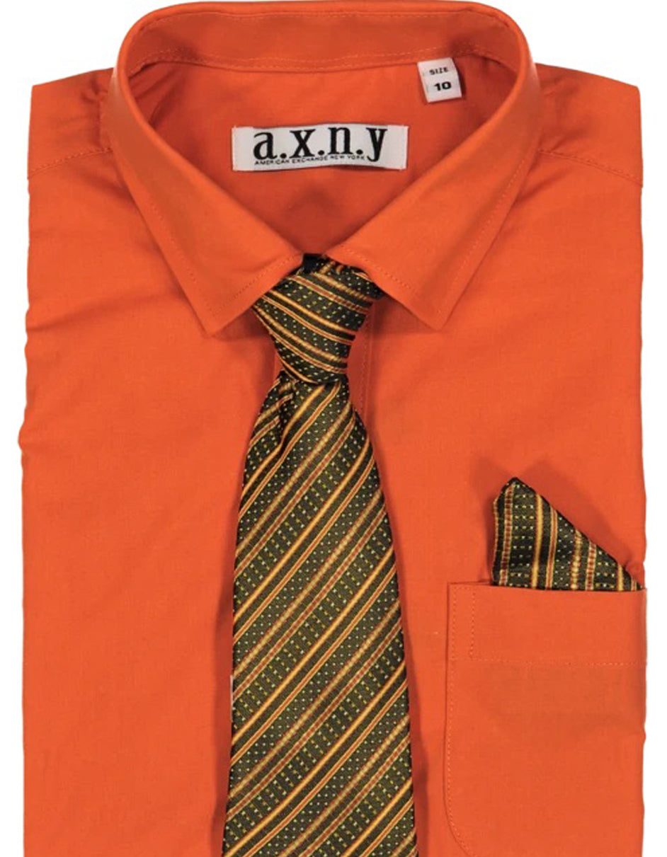 Boys Dress Shirt with Matching Tie and Hanky in  Dark Orange