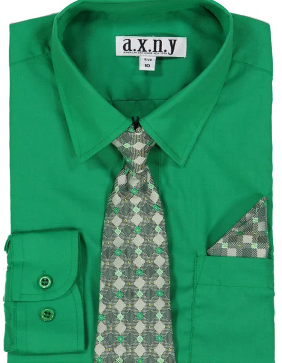 Boys Dress Shirt with Matching Tie and Hanky in  Emerald