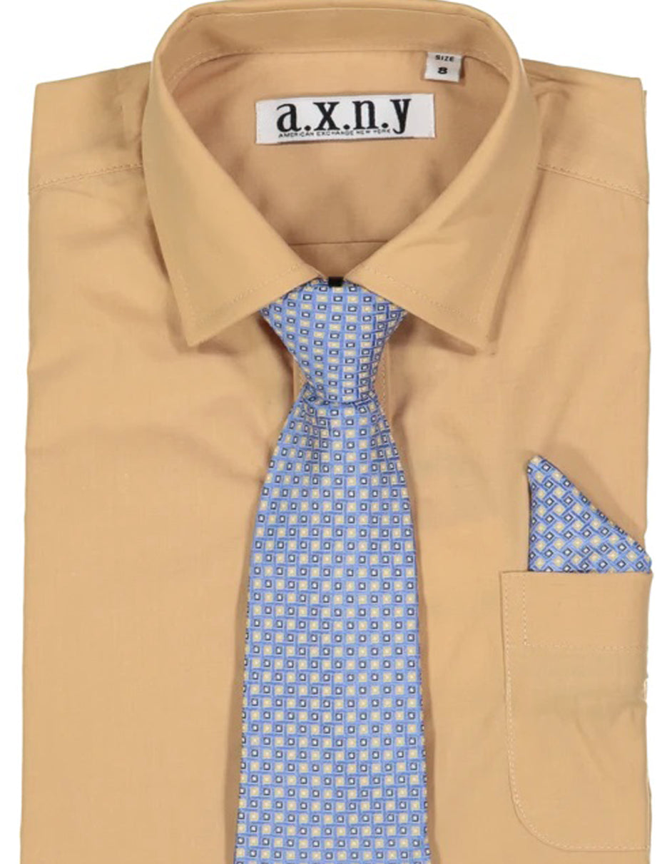 Boys Dress Shirt with Matching Tie and Hanky in  Gold