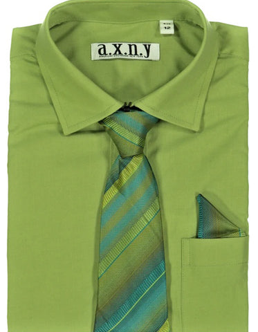 Boys Dress Shirt with Matching Tie and Hanky in  Hunter Green