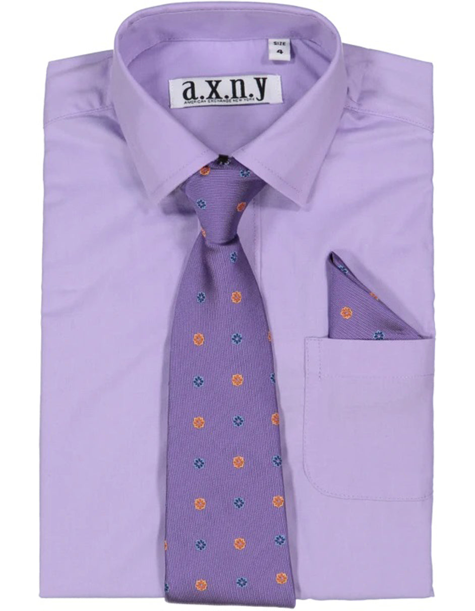Boys Dress Shirt with Matching Tie and Hanky in  Lilac