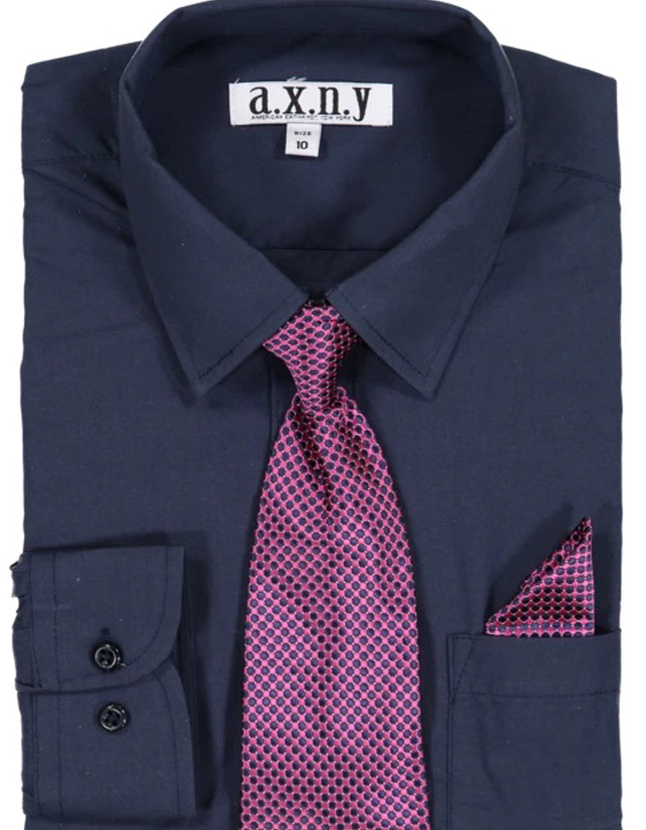 Boys Dress Shirt with Matching Tie and Hanky in  Navy