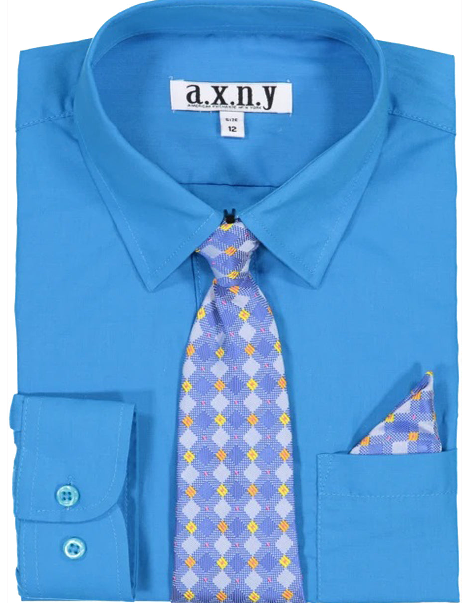 Boys Dress Shirt with Matching Tie and Hanky in  Ocean Blue