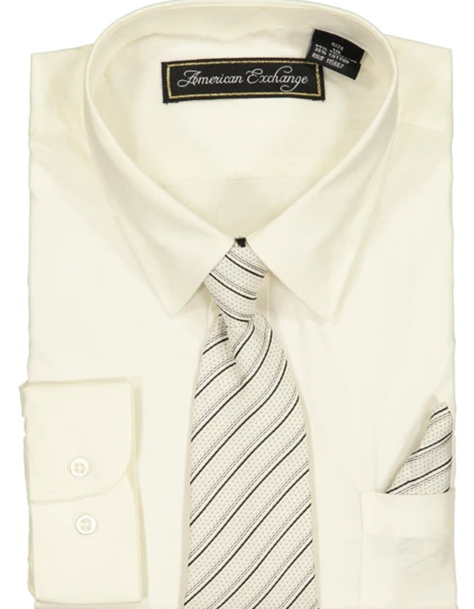 Boys Dress Shirt with Matching Tie and Hanky in  Off White