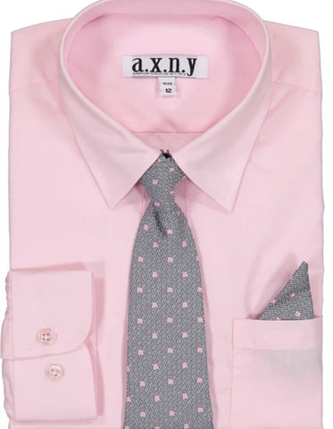 Boys Dress Shirt with Matching Tie and Hanky in  Pink