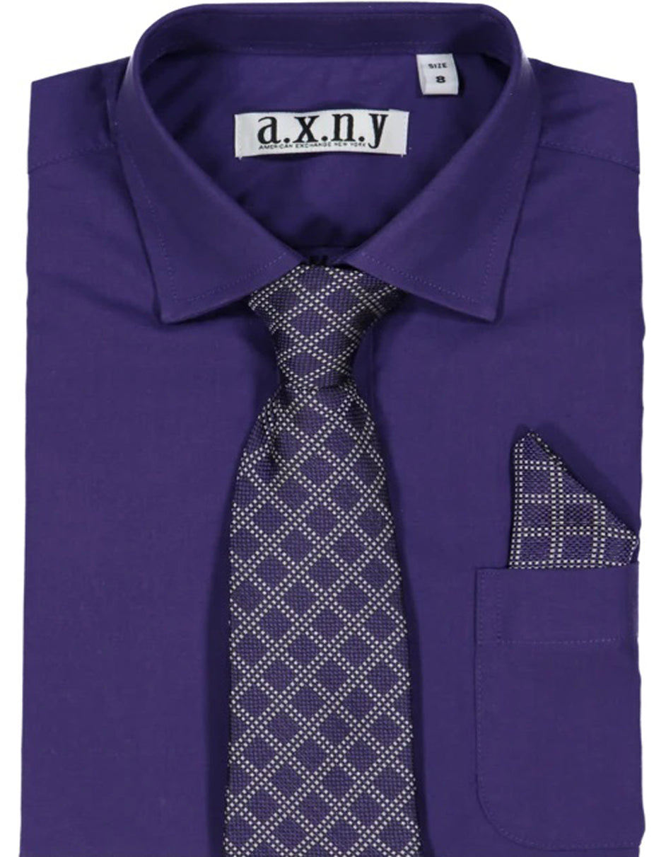 Boys Dress Shirt with Matching Tie and Hanky in  Purple