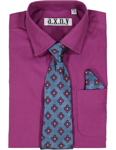 Boys Dress Shirt with Matching Tie and Hanky in  Raisin