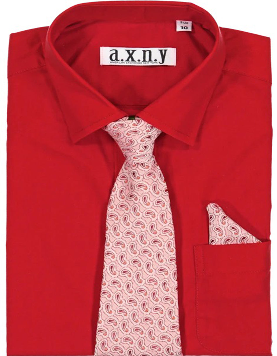 Boys Dress Shirt with Matching Tie and Hanky in  Red