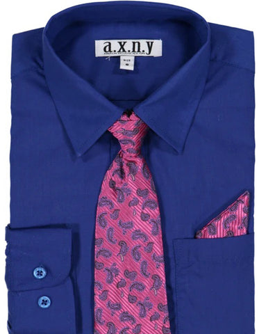 Boys Dress Shirt with Matching Tie and Hanky in  Royal Blue