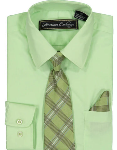 Boys Dress Shirt with Matching Tie and Hanky in  Seige