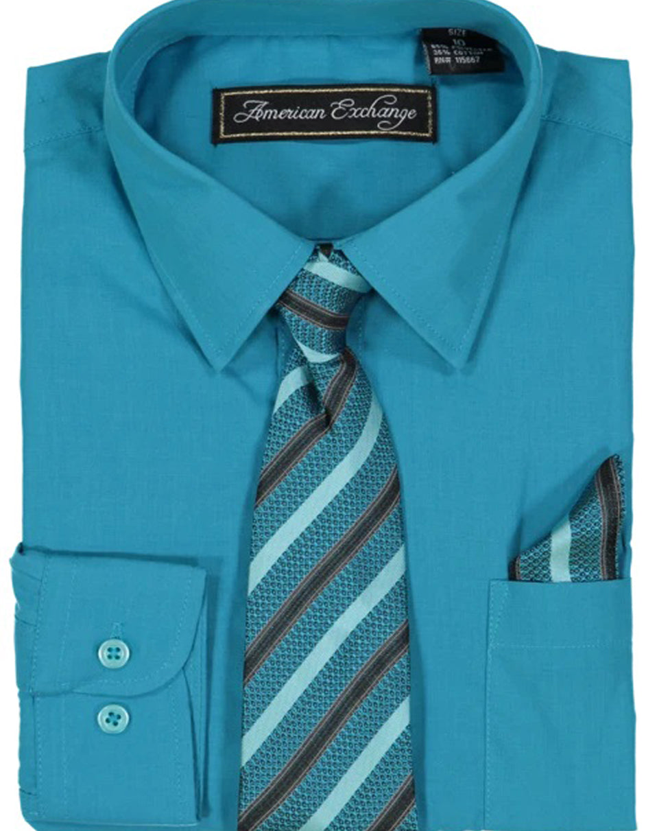Boys Dress Shirt with Matching Tie and Hanky in  Topaz