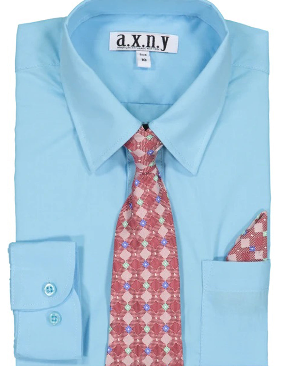 Boys Dress Shirt with Matching Tie and Hanky in  Turquoise