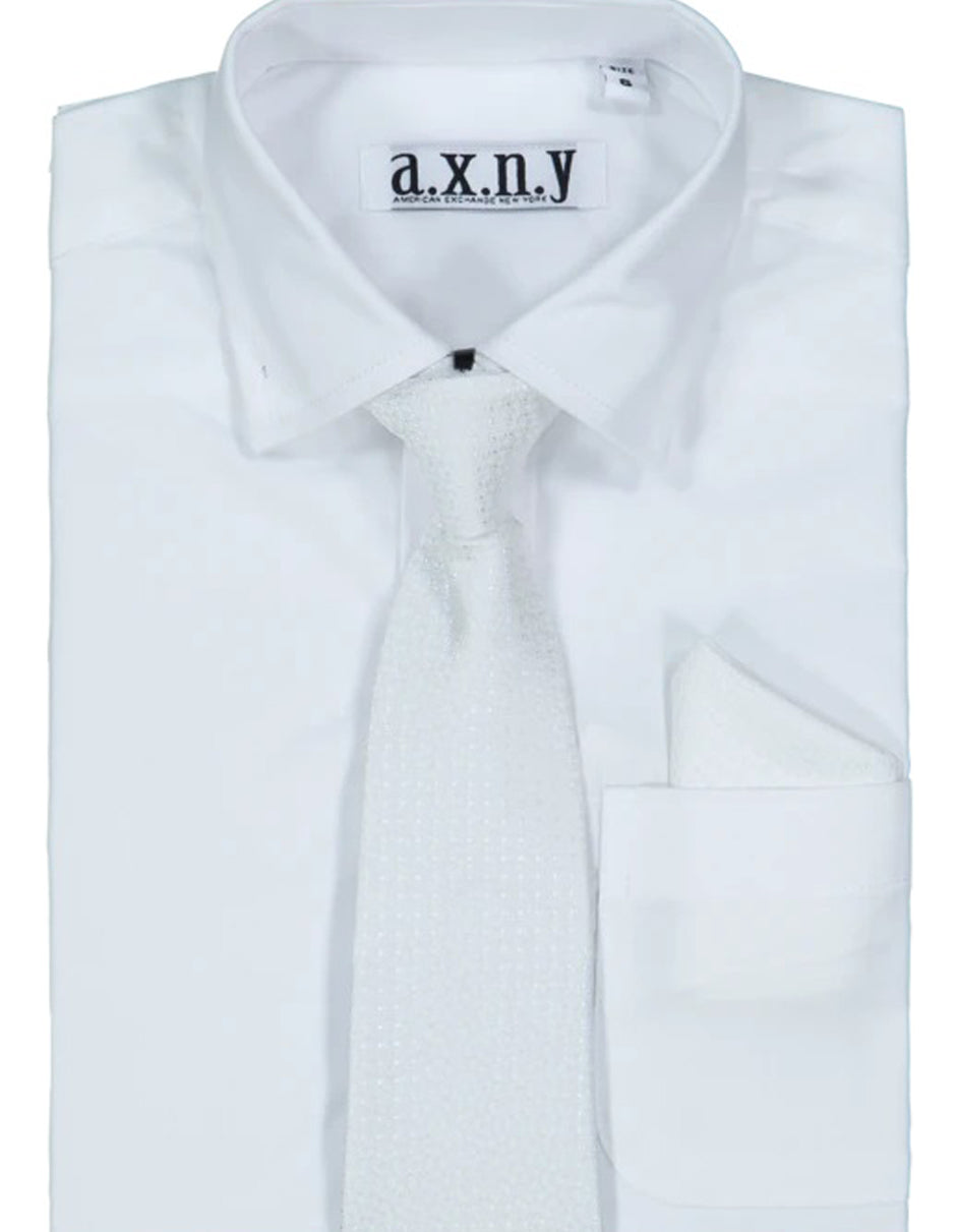 Boys Dress Shirt with Matching Tie and Hanky in  White