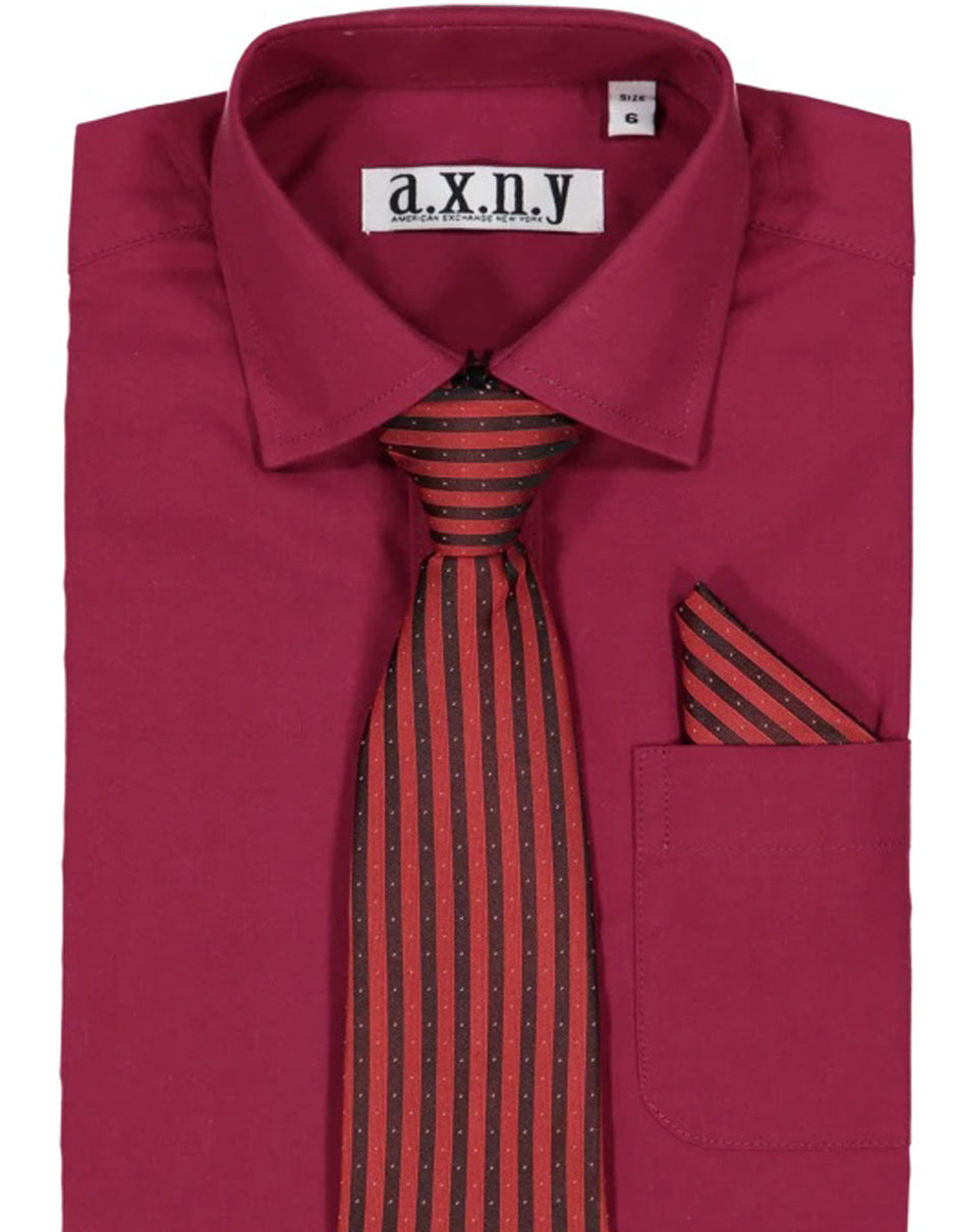 Boys Dress Shirt with Matching Tie and Hanky in  Wine