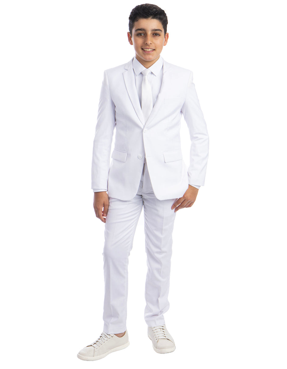 Boys Perry Ellis 2 Button Vested Wedding Suit in White
