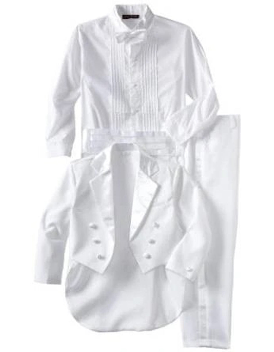 Boys Formal Tail Coat Tuxedo in White with Shirt