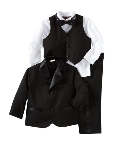 Boys 5 Piece 2 Button Tuxedo Set in Black