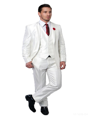 Mens Tazio Vested Slim Fit Shiny Sharkskin Suit in White