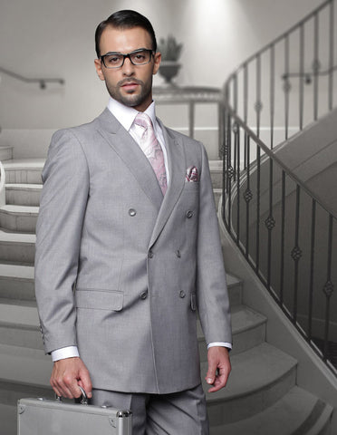 Mens Classic Wool Double Breasted Suit in Grey