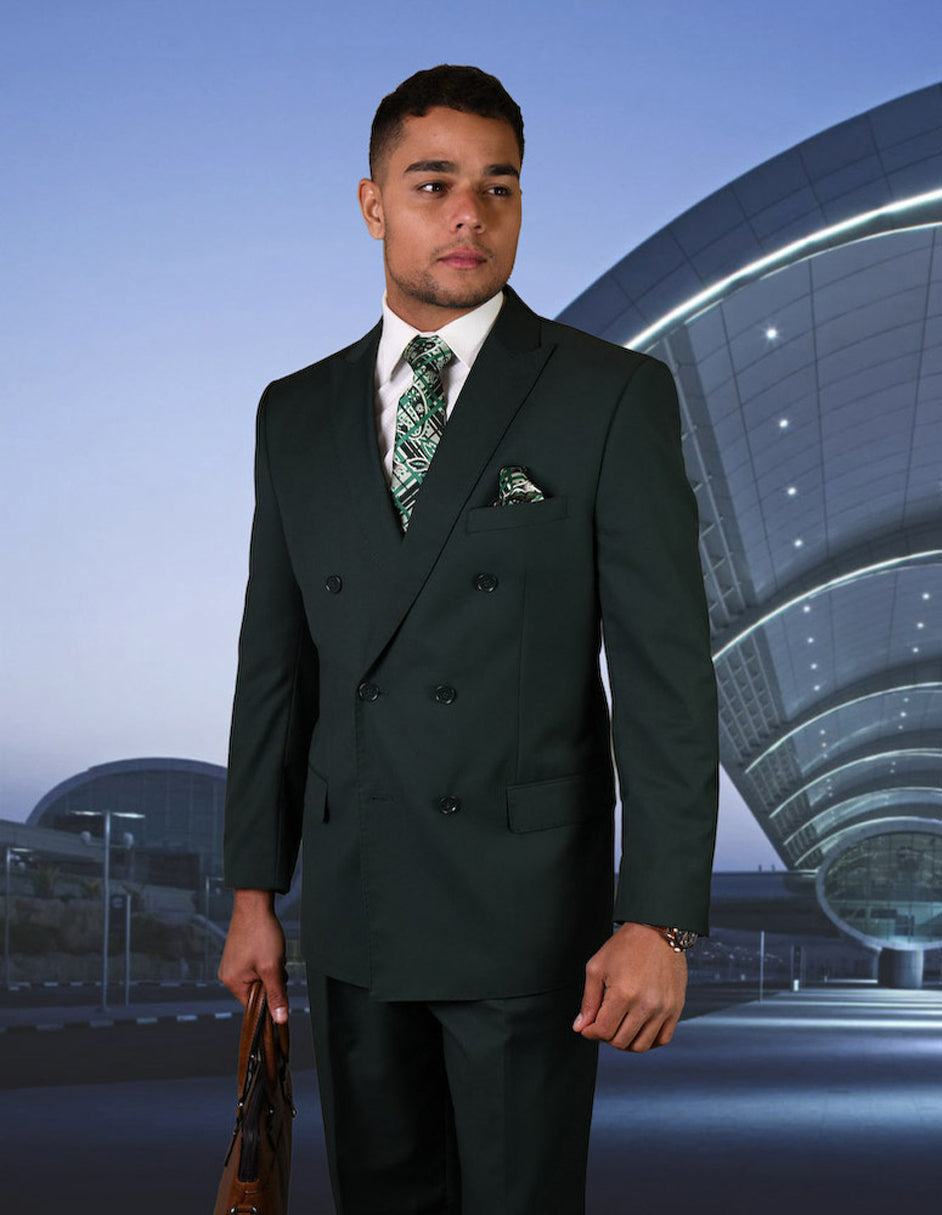 Mens Classic Wool Double Breasted Suit in Hunter Green
