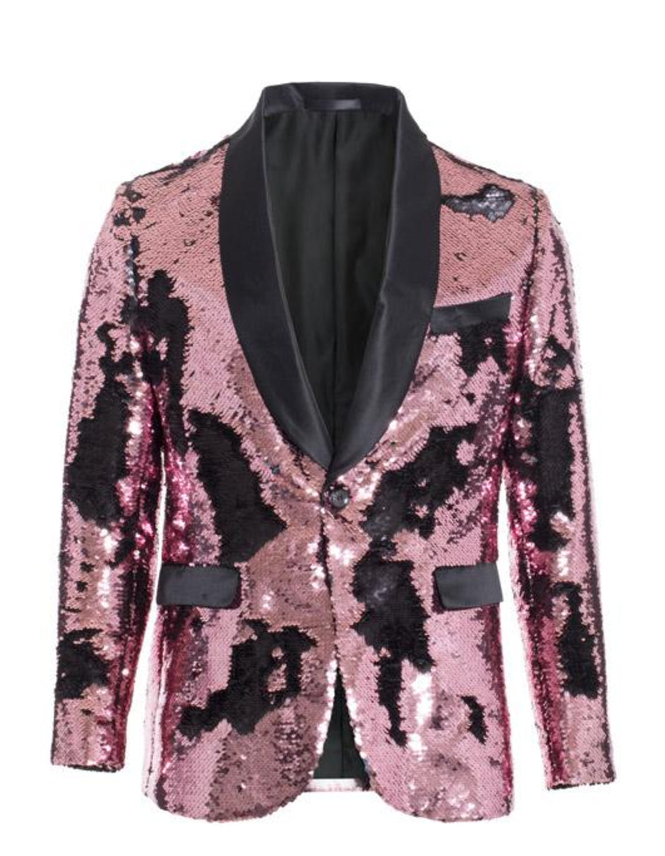 1 Button Reversible Sequin Blazer In Pink and Black