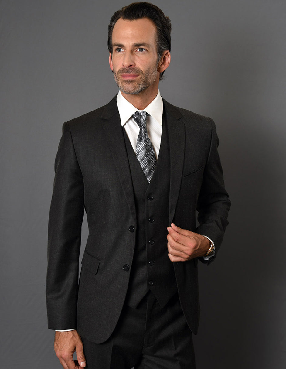 Men's Tailored Fit Textured 3-Piece Suit – Italian Style Two Button Vested Formal Blazer Set