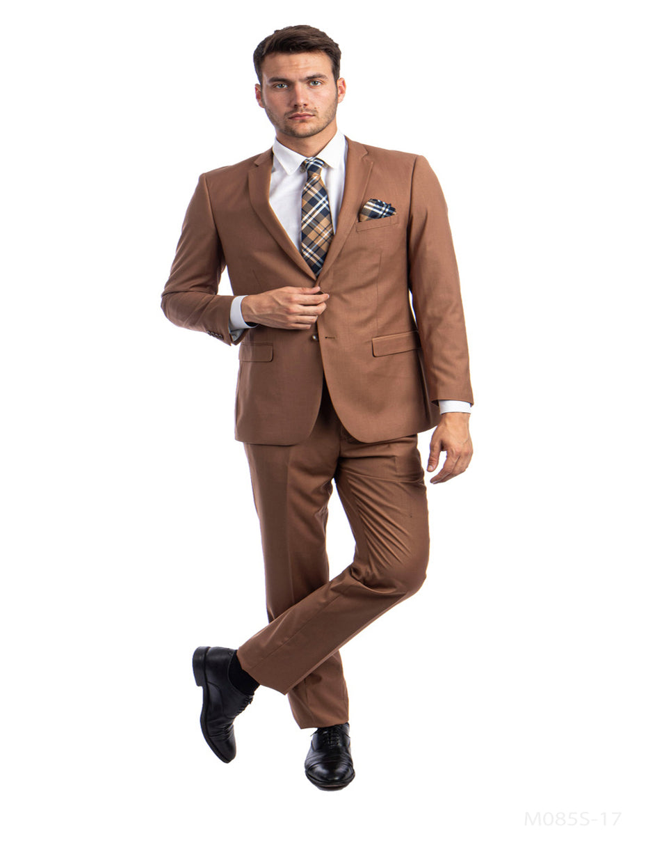 34 Mens Button Mens Slim Fit Caramel Cognac Suit