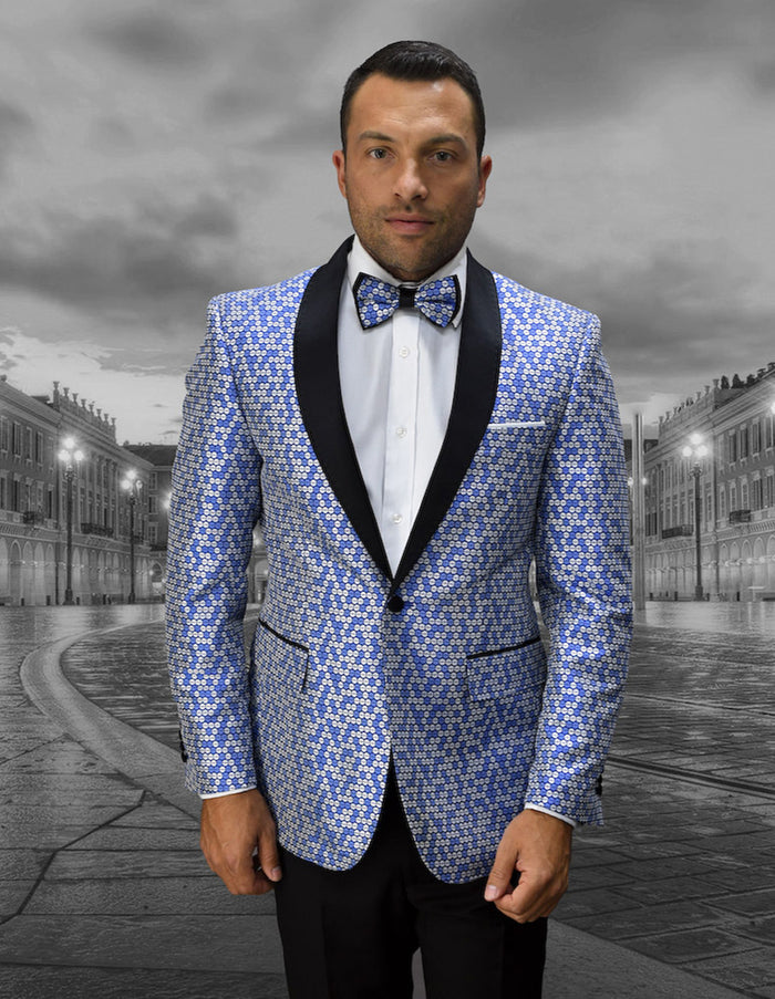 Mens Mini Circle Print Shawl Lapel Tuxedo in Royal Blue - Men's Tuxedo USA