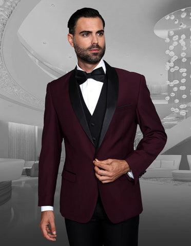 Burgundy and Black Wedding Tuxedo Suit - TheLocco