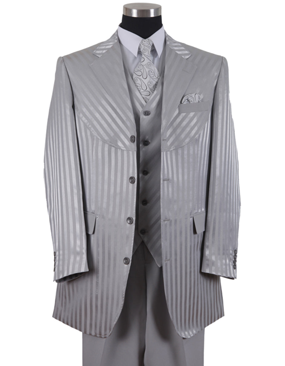 Mens 3 Button Ton on Ton Stripe Fashion Suit in Grey