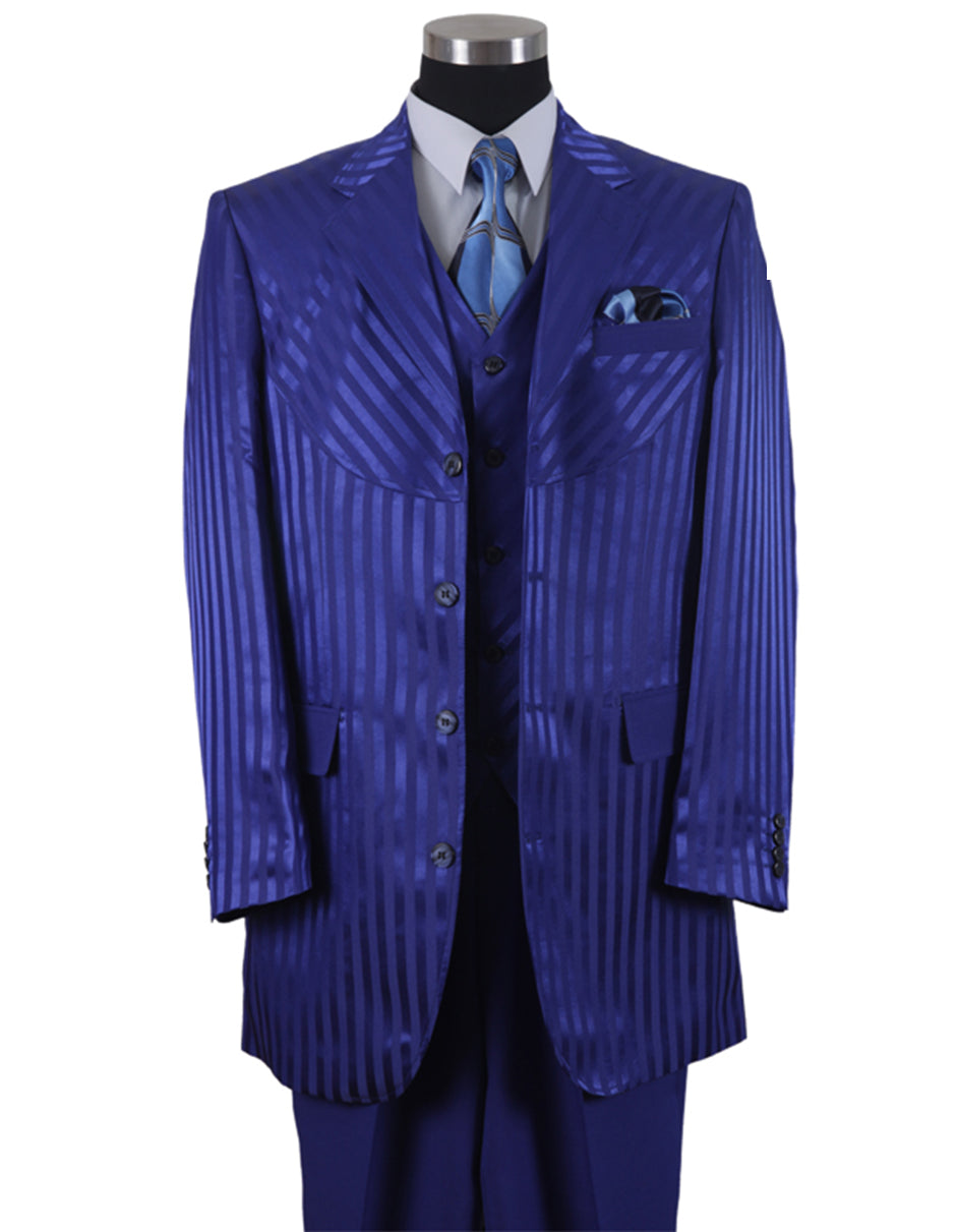 Mens 3 Button Ton on Ton Stripe Fashion Suit in Royal Blue