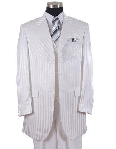 Mens 3 Button Ton on Ton Stripe Fashion Suit in White