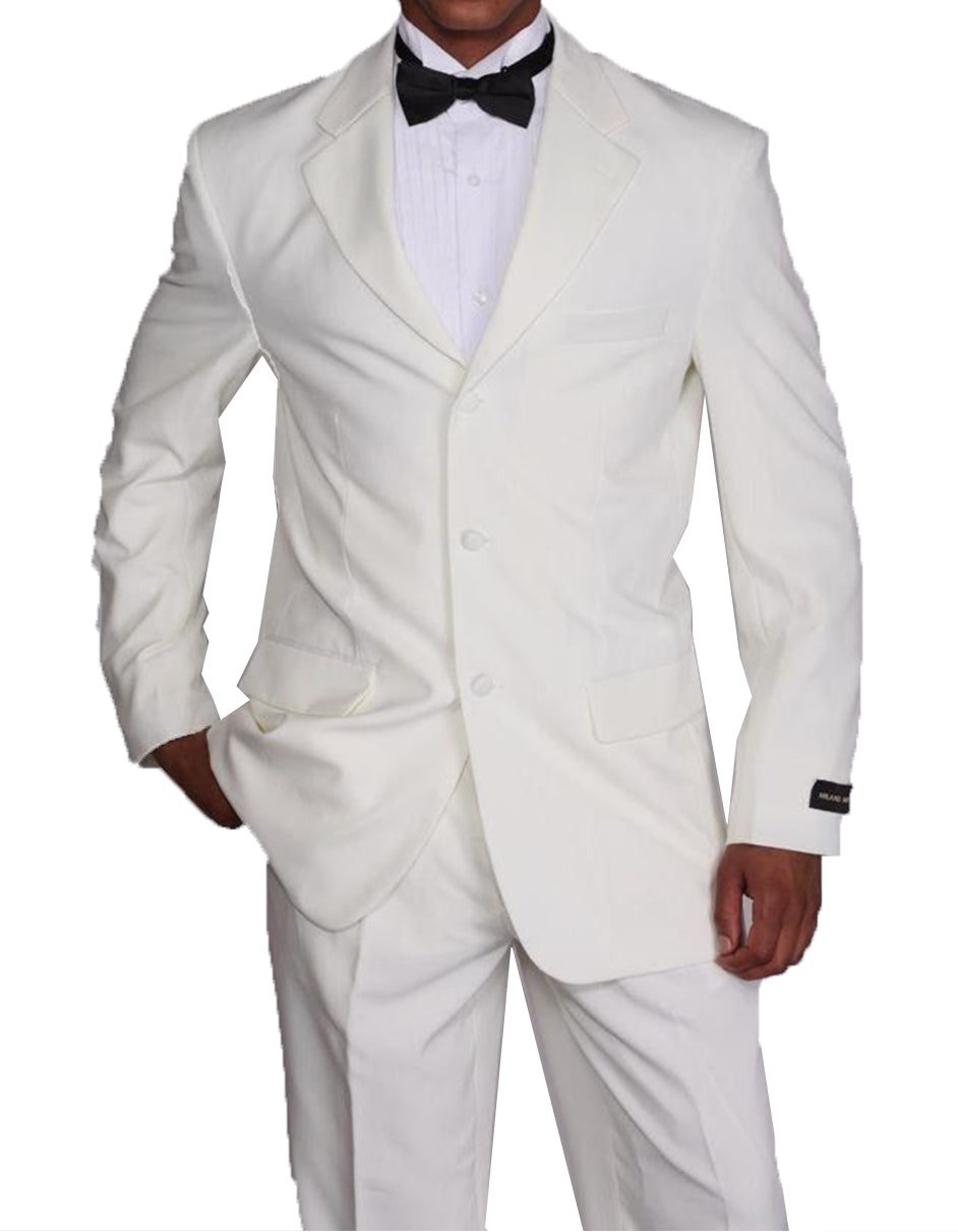 Mens Traditional 3 Button Polyester Tuxedo in Ivory