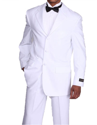Mens Traditional 3 Button Polyester Tuxedo in White