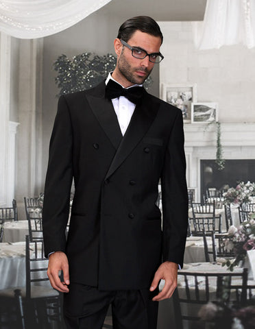 Mens Classic 6 on 2 Double Breasted Wool Tuxedo in Black