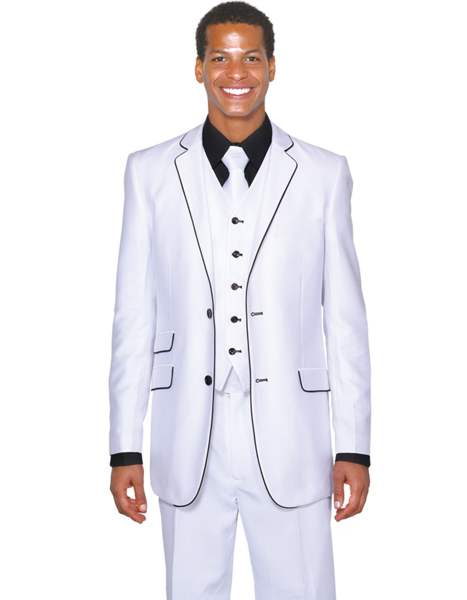 Mens 2 Button Vested Trim Tuxedo in White