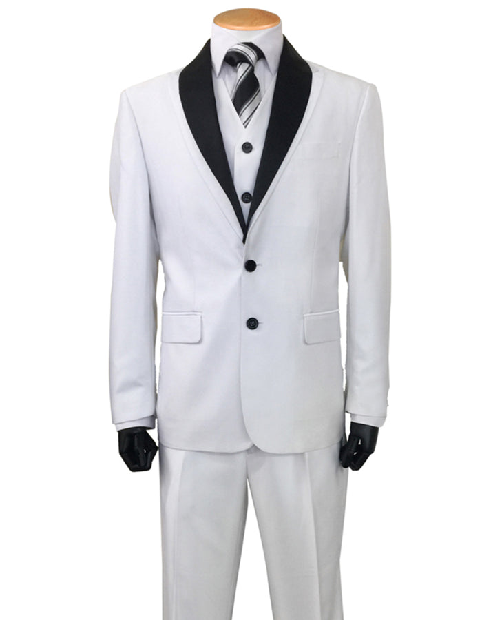 Mens 2 Button Sharkskin Tuxedo with Satin Shawl in White - Men's Tuxedo USA